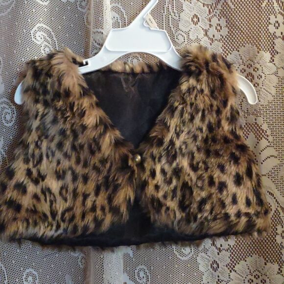 Vest Toddler Girls 18M Faux‎ fur Black Tan Leopard print lined Machine Wash - Picture 1 of 6